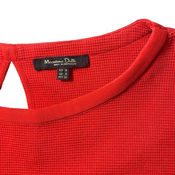 Massimo Dutti Midi Dress Waffle Knit Back Keyhole Cutout Red Orange Size Medium - Picture 4 of 8